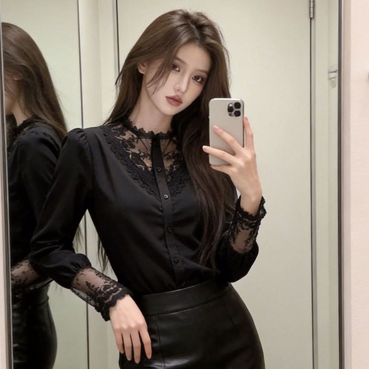 Elegant Slim-Fit Lace Patchwork Shirt, New Spring/Summer 2026 French Style Versatile Long-Sleeve Chic Blouse For Women_ecoleips.com