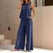 Women's Solid Color Sleeveless Top & Wide-Leg Pants Set - Comfortable Stretch Polyester Two-Piece Outfit For Casual Wear_ecoleips.com