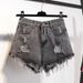 2025s Plus Size Denim Frayed Shorts For Women Summer High Waist Fat MM 100kg Loose Slimming Ripped Wide Leg Student A-line Hot_ecoleips.com