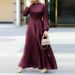 Women's Clothing Women's Muslim style round neck long sleeved belted waist slimming fashionable elegant robe loose dress dress_ecoleips.com