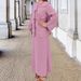 Modest Evening Dress Middle Eastern Abaya V Neck Open Front Long Sleeved Loose Fitting Muslim Dress Elegant An Outstanding Tie Waist Long Dress_ecoleips.com
