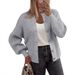 Women's Long Sleeve Knit Cardigan With Button Front, Cozy Chunky Knit Sweater, Round Neck Open Front Casual Fall Fashion Top_ecoleips.com