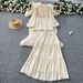 Women's Clothing Temperament Suit Palace Retro Lace Splicing Lantern Sleeve Single Breasted Shirt High Waist Large Swing Skirt_ecoleips.com