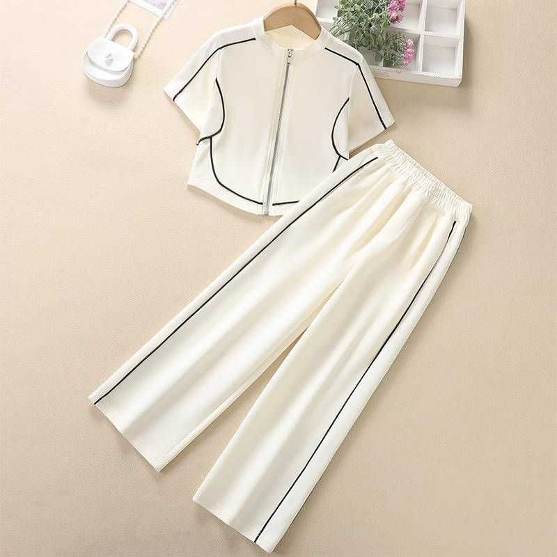 Women's Clothing Fashion High End Design Casual Sports Suit Summer Short Sleeved Street Blasting Wide Leg Pants Two Piece Suit_ecoleips.com