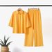 Women's Clothing Solid Color Suit Loose Lapel Shirt Split Wide Leg Pants Casual Commuting Women's Two Piece Suit_ecoleips.com