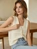 Women Hollow Eyelet Knit Vest, Loose V Neck Button Waistcoat Lightweight Breathable Ribbed Texture Soft Skin Friendly Sleeveless Top_ecoleips.com