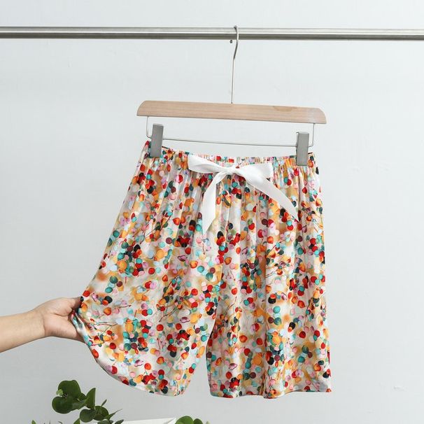 Thin Women Pajamas Pants Cotton Rayon Sleepwear Home Shorts Vintage Printed Summer Nightwear Pyjamas Pant Ladies Pantalón_ecoleips.com