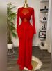 K Women's New Solid Color Long Sleeved Round Neck Chest Hugging Tight Temperament Long Dress_ecoleips.com