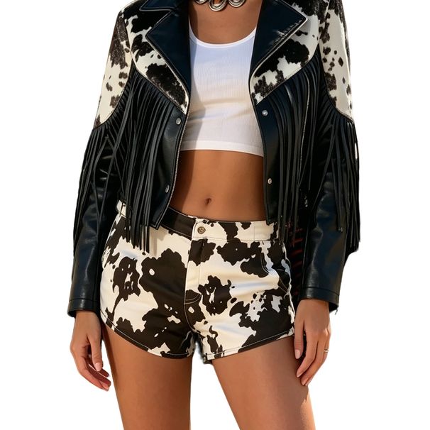 Women's Unique Cow Print Stretch Denim Shorts Fashion Hot Girl Style_ecoleips.com