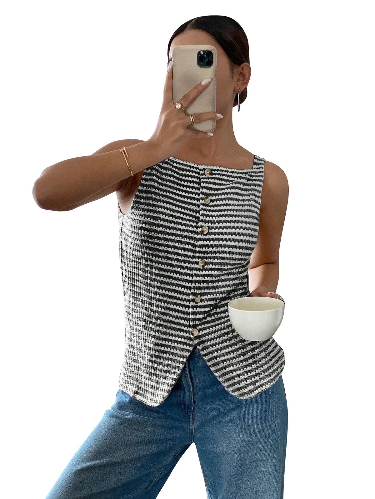 Eurean And American Cross-border Independent Site 2025 Summer New Women's Casual Buttoned Sleeveless Camisole_ecoleips.com