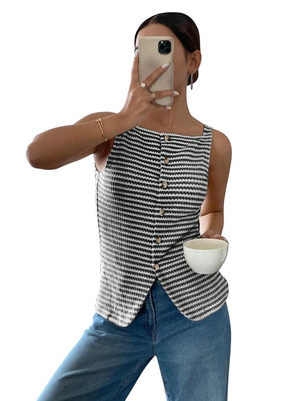 Eurean And American Cross-border Independent Site 2025 Summer New Women's Casual Buttoned Sleeveless Camisole_ecoleips.com