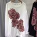 Women's Clothing Extra Large Size Hot Diamond Sweater Light Luxury Rose Flower Round Neck Slim Long Sleeve Pullover Top_ecoleips.com
