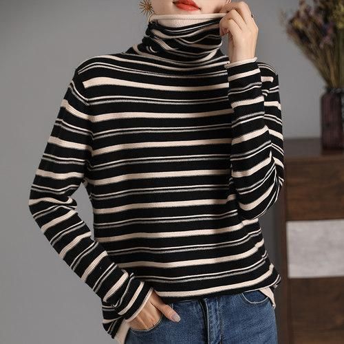 A High-Neck Casual Women's T-Shirt Top, Perfect For Autumn/Winter Wear As A Retro-Style Layering Piece For Daily Commuti_ecoleips.com