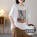 Summer Round-Neck Printed Cotton-Linen Shirt With Artistic Design, Short Sleeves, Large Size Versatile For Various Occ_ecoleips.com