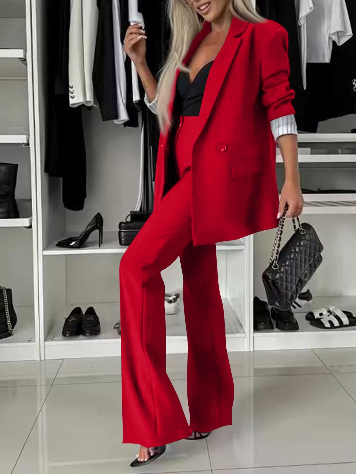 Women's Clothing Fashion Suits Casual Temperament Slim Wide Leg Suits Two Piece Suits_ecoleips.com