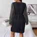 Plus Size Elegant Long Sleeve Dress For Women - Stretchy Knit Square Neck Dress With Button Details, Flattering High Waist Design_ecoleips.com