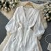 Women's Spring/Summer V-Neck Slimming Tea Break Dress Casual England Style Embroidered Long Dress For Vacation_ecoleips.com