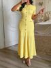 Elegant And Stylish Button-down Short-sleeved Bodycon Dress For Women_ecoleips.com