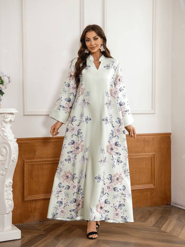 Women's Long Robe With Print And Beads, Plus Size Dress, Fashionable Outerwear, Elegant And Stylish, Perfect For Special Occasions_ecoleips.com