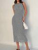 Women's Color Block Knit Striped Dress American Style Slim Fit Summer Long Sexy Dress New_ecoleips.com