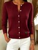 Burgundy Cable Pit Rib Knit Cardigan, Loose Lightweight Breathable Soft Skin-touch Button Long Sleeve Jacket_ecoleips.com