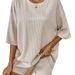 Effortless Chic Crinkle Textured Short Sleeve Two-Piece Set, Loose Fit Casual T-Shirt And Shorts Outfit For Women, Plus Size Comfort Loungewear_ecoleips.com