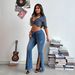 Rippled Distressed Flared Jeans – High-Stretch Bootcut Denim Pants – Women's Vintage Washed Bell Bottoms _ecoleips.com