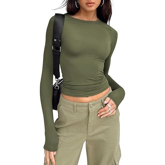Bottoming Shirts For Women, Short Sleeved Slim Fitting Long Sleeved Basic Round Neck Tops, Slim Fitting Milk Silk Women's Clothing_ecoleips.com