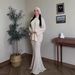 Modest Abaya Dress/Muslim Dress Women Elegant Long Sleeve Midi Dress Set - Flowy Knit Two-Piece Outfit With Bell Sleeves (S-XXL, Beige)_ecoleips.com
