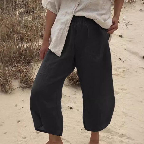Women's Independent Station Casual Straight Leg Capri Pants Linen Pocket Bottoms_ecoleips.com