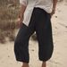 Women's Independent Station Casual Straight Leg Capri Pants Linen Pocket Bottoms_ecoleips.com