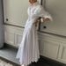 Stylish Single Breasted Pleated Design Shirt Dress Long Sleeve Lapel Collar High Waist Elegant White Maxi Women's Autumn Style_ecoleips.com
