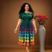 Women's V Neck Dress Fashionable Slim Gradient Print European American Style Summer_ecoleips.com