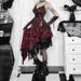 YJ Women's Dark Black Plaid Dress European American Style Irregular Patchwork Hem Summer New Arrival 2024_ecoleips.com