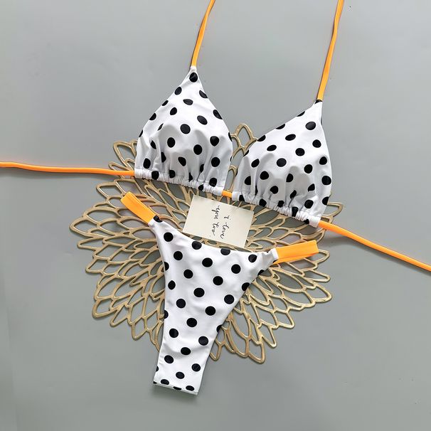 Women's Clothing Polka Dot Color Block Two Piece Bikini Sexy Triangle Cup Swimsuit For Formal & Casual For Women_ecoleips.com