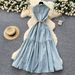 "Sleeveless Denim Dress With Metal Buckle Collar – Slim Fit, Mid-Length Summer Dress (Light Blue/Black, S/M/L/XL)"_ecoleips.com