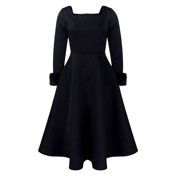 Fashionable And Elegant Feather Fur Splicing Banquet Big Swing Dress Dress For Women_ecoleips.com