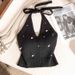 Women's French Style Beaded Strapless Cami Top Backless Knit Sleeveless Bustier Chic Layering Statement Piece_ecoleips.com