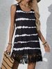 Women's Sleeveless Striped Printed Dress Fringed Hem Summer Outings Commuting Perfect Casual Maxi Dress_ecoleips.com