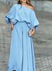 Women's Off Shoulder Lantern Sleeve Loose Top Wide Leg Pants 2 Piece Set No Belt_ecoleips.com