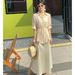 2025 Spring Summer New Style Tummy Control Slimming Tencel Waist Shirt Strap Satin Dress Two-Piece Set For Women_ecoleips.com