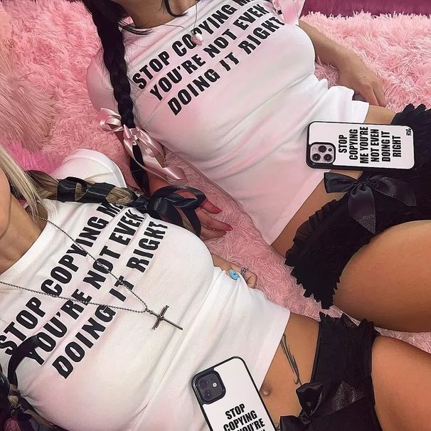 Cross-border Hot Girl Letter Print Fashion Slim-fit Versatile Sexy Crop Top Summer Shirt_ecoleips.com