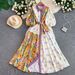 Women's French Retro Romantic Floral Print Dress Lantern Sleeve Summer Style Cute Color Blocking Youthful Full Skirt_ecoleips.com
