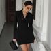 European And American Women's Clothing Dark Night Rose Waist Black Suit Collar Short Dress Retro Modern Muse Short Dress_ecoleips.com