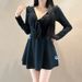 Women's Slimming One Piece Swimsuit Long Sleeve Solid Color Conservative Fitted With Underwire For Hot Springs Two Piece Design_ecoleips.com