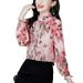 Floral Print Chiffon Blouse – Elegant Peplum Top With Stand Collar & Flutter Sleeves (S-3xl, Breathable Acetate Blend)_ecoleips.com