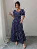 Women's European American Style Short Sleeve Long Dress Waist Cinching Bow Decoration Versatile Print Clothing_ecoleips.com