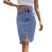 Women’s Clothing high waist medium and long hip wrapped split denim skirt_ecoleips.com