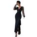 Women's Clothing Knitted Dress Elegant Sexy V Neck High Waist Slim Fit Sequined Splicing Elastic Long Skirt_ecoleips.com