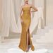 New European And American Cross-Border Trade Women's High-Waisted Sexy Sequin Split Bridesmaid Dress Strap Evening Gown_ecoleips.com
